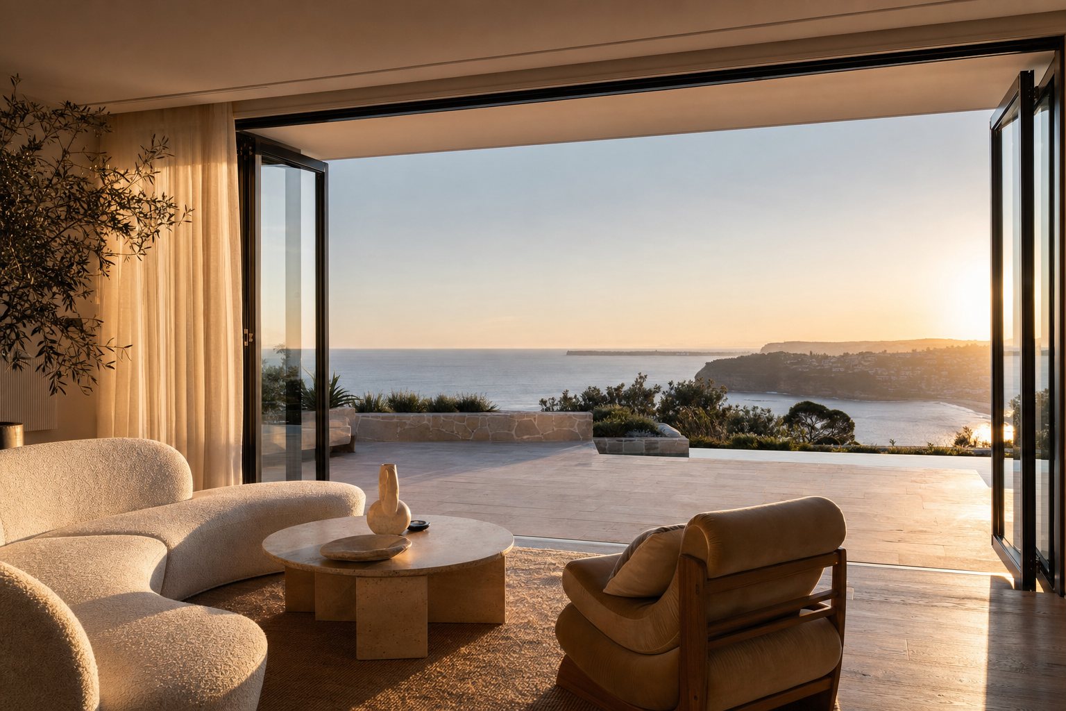 Luxury Eastern Suburbs home with bifold doors open to the ocean